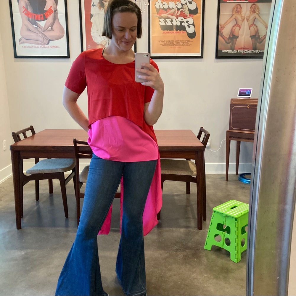 Crosby pink & red high-low tuxedo tail shirt